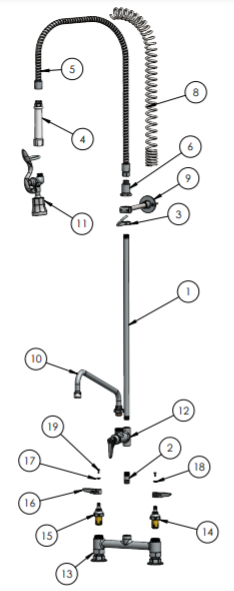 Center Deck Mount Pre-Rinse -1.15 GPM with Wall Bracket and Add on Faucet